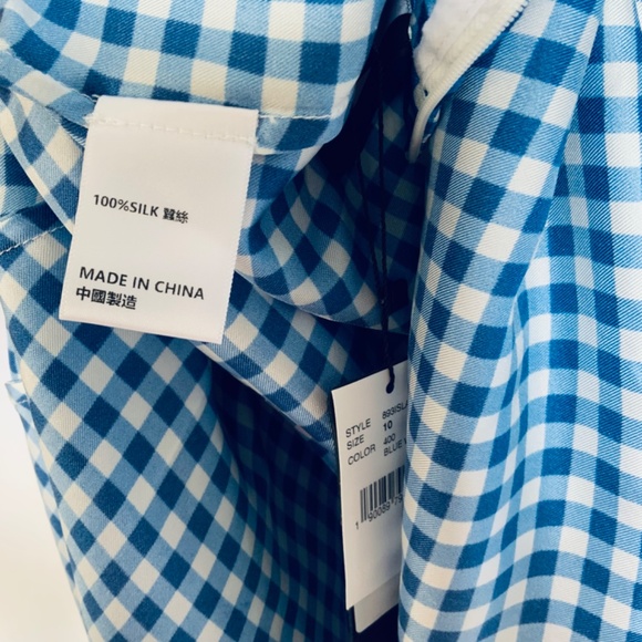 PAPER LONDON Silk Islamorada  Blue Check Ruched Maxi Mermaid Skirt Size: 6 - Picture 7 of 7